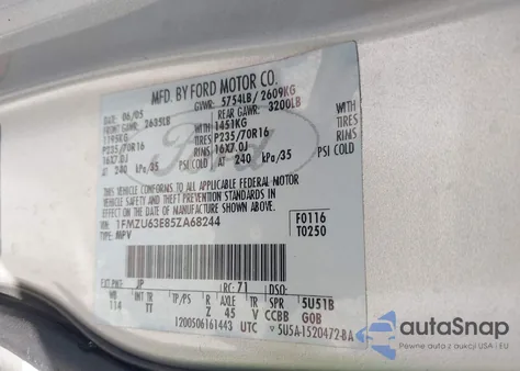 2005 Ford Explorer Xlt/Xlt Sport z USA, uszkodzony, nr VIN 1FMZU63E85ZA68244